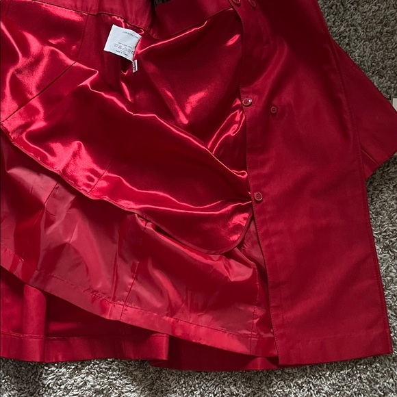 NWT DONATELLA  Vibrant Red Trench Coat Double Breasted Ruffle Hem in Size L - Picture 16 of 16
